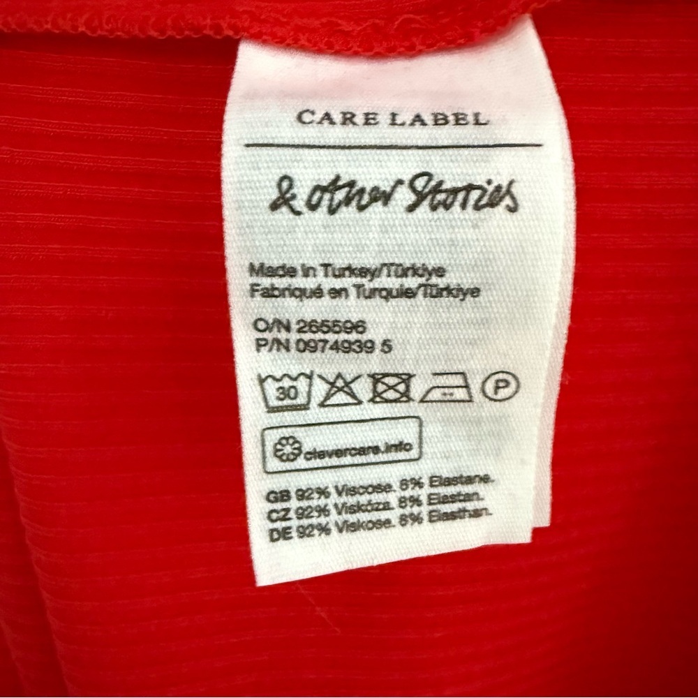 & OTHER STORIES Ruffle Neck Midi Red Dress Size M - Picture 6 of 8